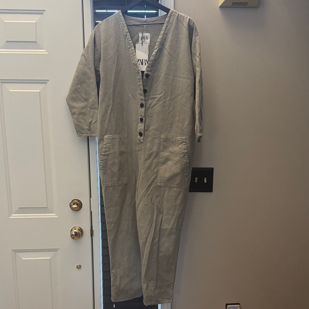Zara Taupe Buttoned Jumpsuit